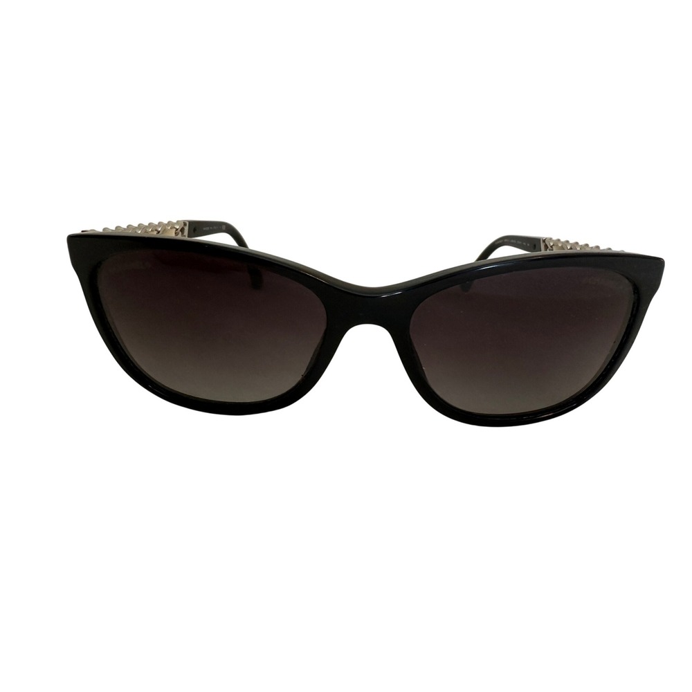 Chanel‎ 5260-Q Sunglasses Black Silver Chain Link Leather CC Logo 57-17-140 3N